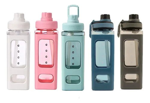 Botella Agua Plástica Colores Rectangular C/pegatinas 700ml