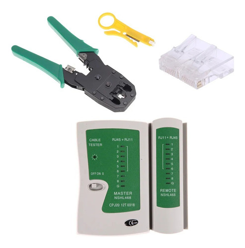 Kit Crimpeador Ponchador + Testeador + 12 Conectores Rj45