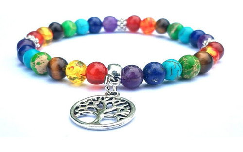 Pulsera 7 Chakras Árbol De La Vida 6mm Piedras Naturales