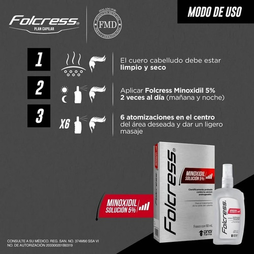 Folcress Minoxidil Paquete 4 P/ Cabello Shampoo Atomizador