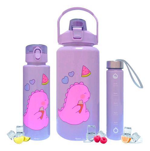 Pack 3 En 1 De Botellas De Agua Motivacionales Kawaii, 2 Lit