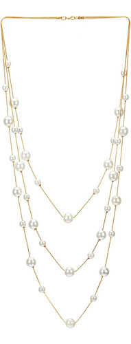 Collar Llamativo Dorado Y Blanco, Cadenas Largas De Tres Heb