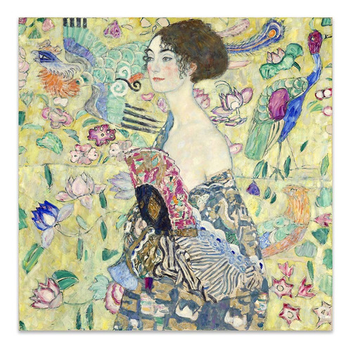 Cuadro Canvas Mujer Con Abanico Gustav Klimt 100x100 M Y C