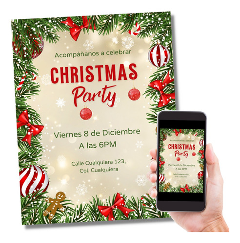 Invitación Digital Navidad Rojo Y Verde