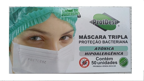 Máscara Tnt Tripla Descartável C/elástico - Cx 50 - Protdesc Cor Branco