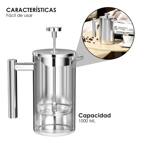 Cafetera Prensa Francesa De Acero Inoxidable 1000ml Café Té