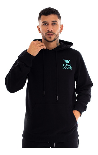 Polerón Canguro Hombre Hang Loose Hoodie Sirena Negro