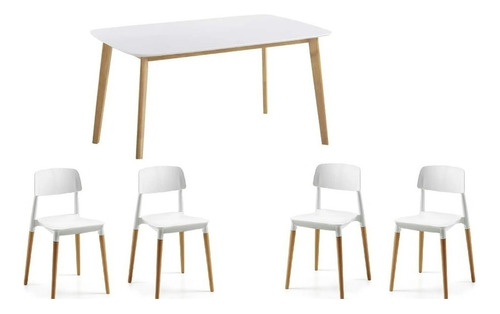 Juego De Comedor Mesa Claire 140cm + 4 Sillas Milan A30 Color Blanco