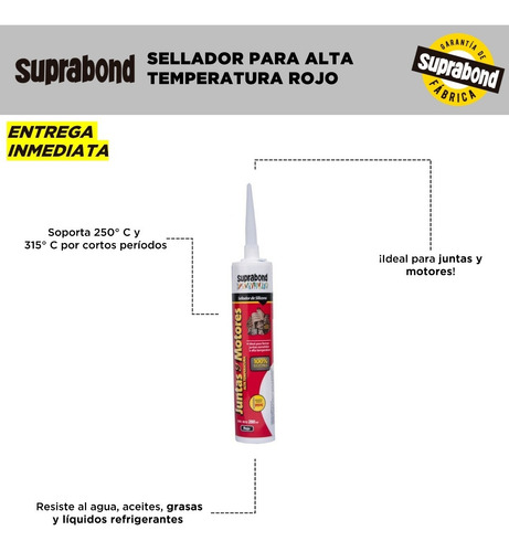 Imagen 3 de 7 de Sellador Suprabond Silicona Para Alta Temperatura 280ml Rojo