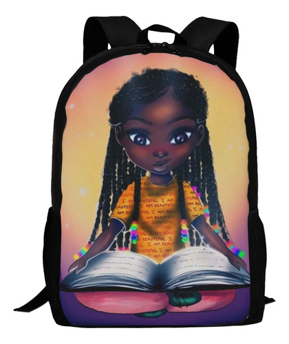 Mochila Afroamericana Negra Para Ninas, Bolsa De Libro Durad