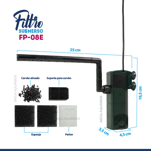 Filtro Submerso Boyu Jad Fp-08 300l/h Com Carvão Ativado