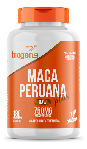 Maca Peruana Plus Raw 750 Mg Por Comprimido 180 Comprimidos Cada Vegano Biogens