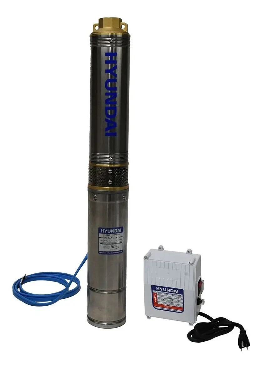 Bomba Sumergible Hyundai 1/2 Hp Monofásica Pozo 4 Hywp500g Plateado