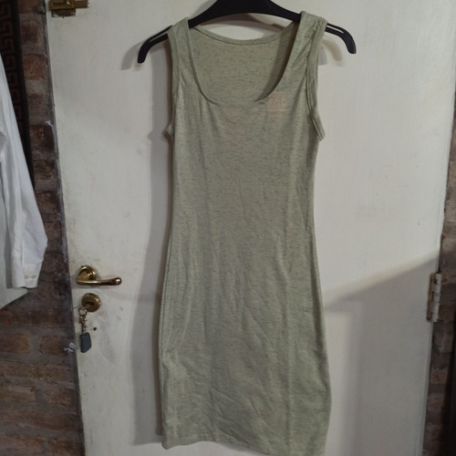Vestido Color Arena Melange Gris Medio Algodón Grueso Al Cue (Usado)
