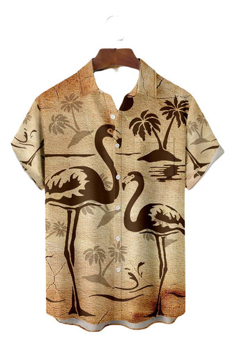 Hjb Camisa Hawaiana Unisex Flamingo, Camisa De Playa De