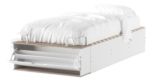 Cama 1 Plaza Madera Laqueada Cajonera Zapatero - 200x100cm Color Báltico