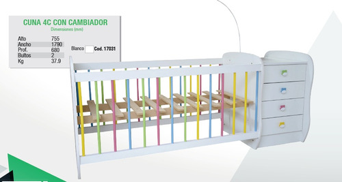 Cuna Linea Infantil Con Cambiador 4 Cajones. Melamina