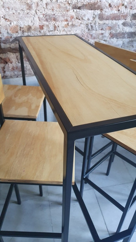 Mesa Barra Desayunador Industrial 120x40 + 4 Taburetes 36x36
