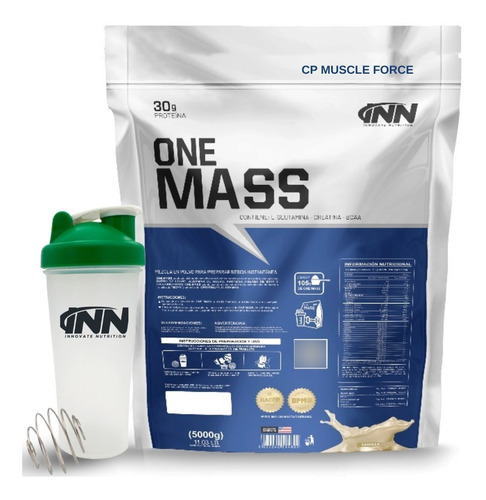 One Mass Proteina 5kg + Shaker, Aumenta Tu Volumen Muscular 