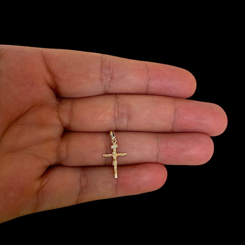 Pingente Cruz Em Ouro 18k Pequena Com Cristo Crucifixo Inri
