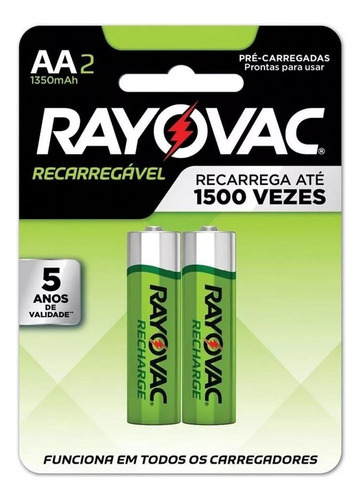 2 Pilhas Aa Recarregavel Rayovac 1350 Mah