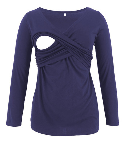 Top De Lactancia De Manga Larga Liso Con Cuello En V Y Volan