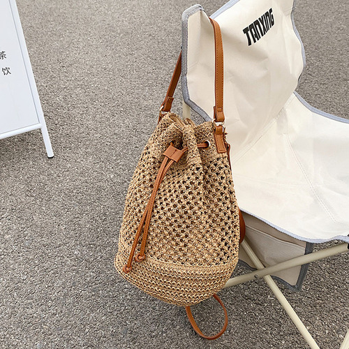 Bolso De Hombro Straw Bucket Bag Con Cordón Para Mujer