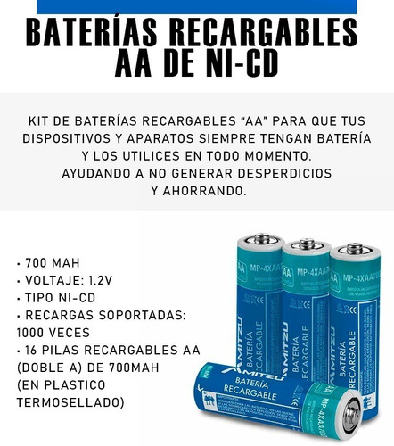 Cargador Con 26 Baterías Recargables 8 Aaa Y 18 Aa Mitzu