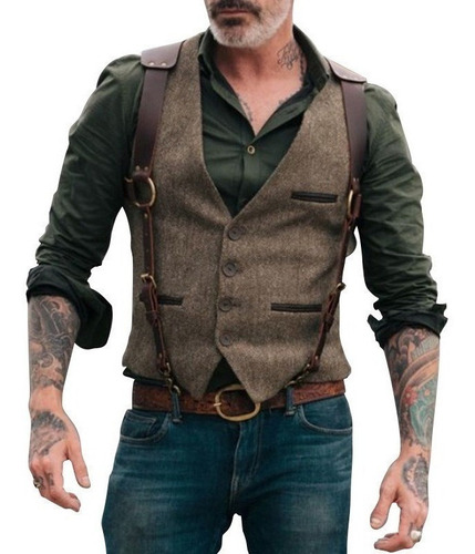 Tweed Hombre Traje Victoriano Steampunk Cosplay Chalecos