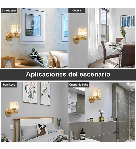 Lámpara De Pared De Interior Cristal Decorativa Moderna Estructura ronda dorada