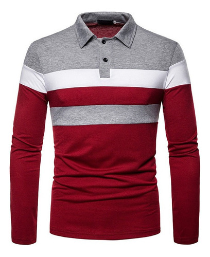 (u) Men's Striped Lapel Long Sleeve Polo Shirt