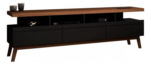 Rack Para Tv Até 70 Polegadas Street 3 Gavetas Black/freijo Panorama Móveis