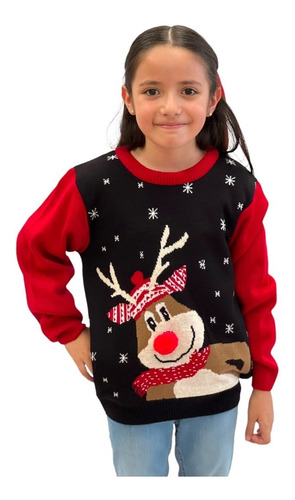 Sueter Navideño / Ugly Sweater Niños Con Reno Y Pompon Nariz