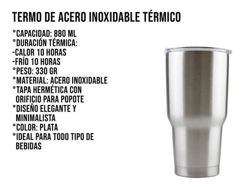 Imagen 4 de 10 de Vaso Termo Acero Inoxidable P/cafe 30oz Térmico Frío Calient