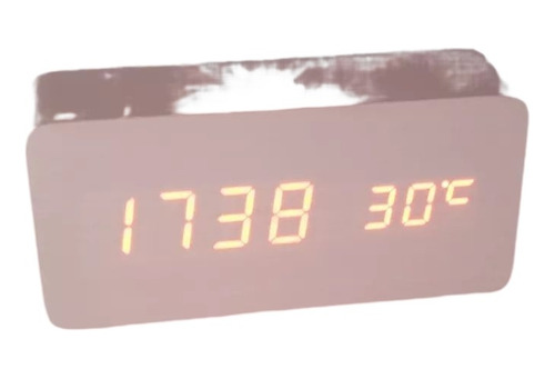 Relógio Digital Led 15cm Cabeceira Branco Termômetro Madeira