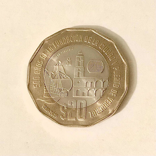 Moneda De $20 De 500 Años De La Fundación De Veracruz