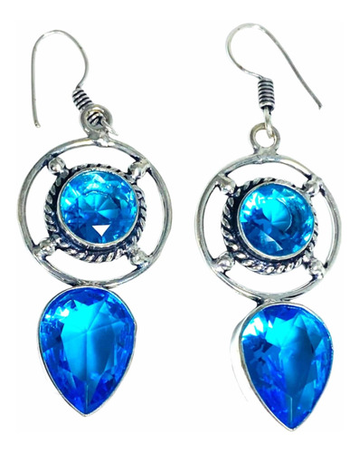 Aros Plata India Topacio Azul 100% Natural Fotos Reales