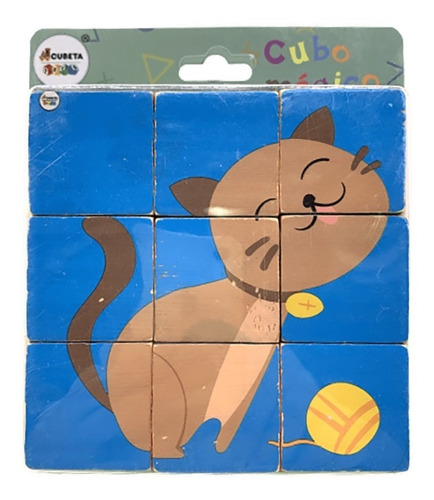 Imagen 7 de 7 de Rompecabezas Cubos Madera Animales 9 Piezas Didactico