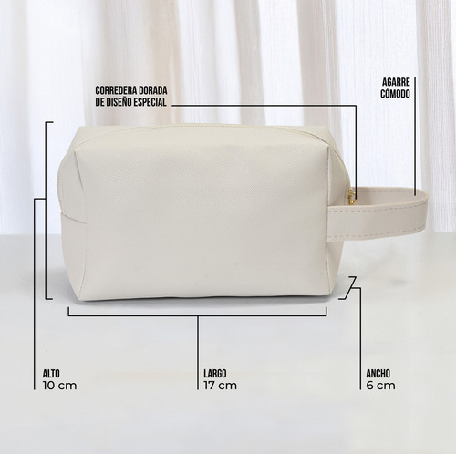Neceser Cosmetiquera Para Maquillaje Amplia Y Elegante Asa Color Blanco Diseño de la tela Lisa