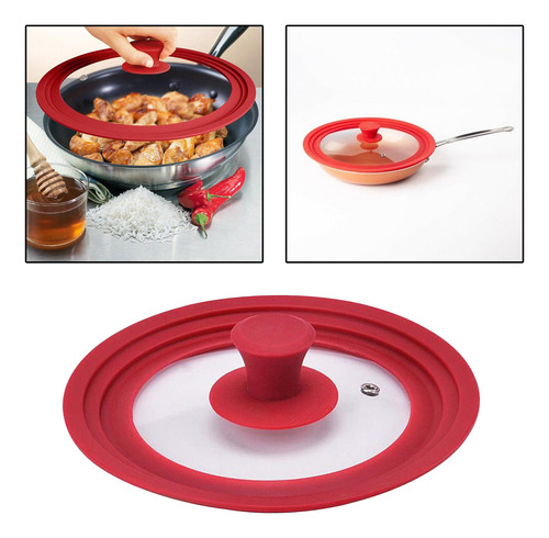 Tapa De Cristal De Silicona Universal 24 A 26 A 28cm Rojo