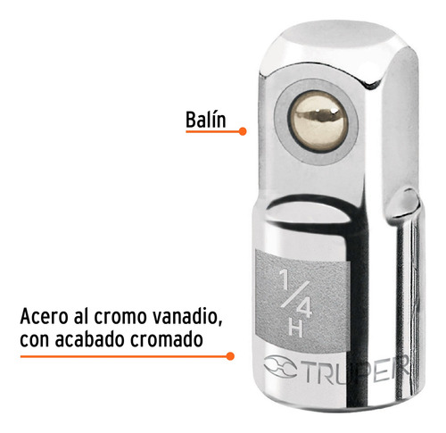 Adaptador Para Matraca De Cuadro 1/4 A Cuadro 3/8, Truper.