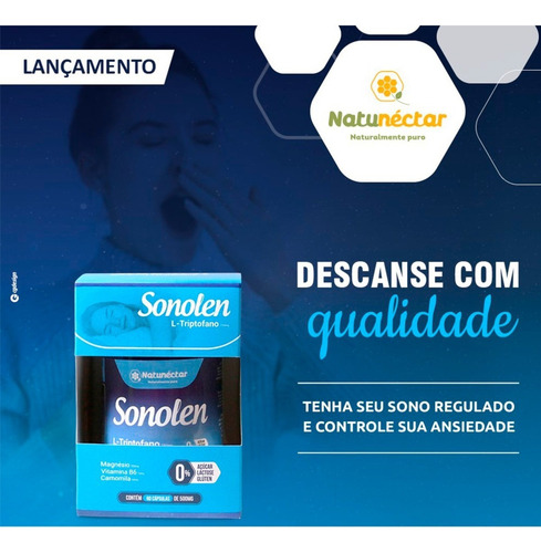 L Triptofano 60 Capsulas 500mg Precursor Sono Magnésio Vit 6 Sabor Sonolen