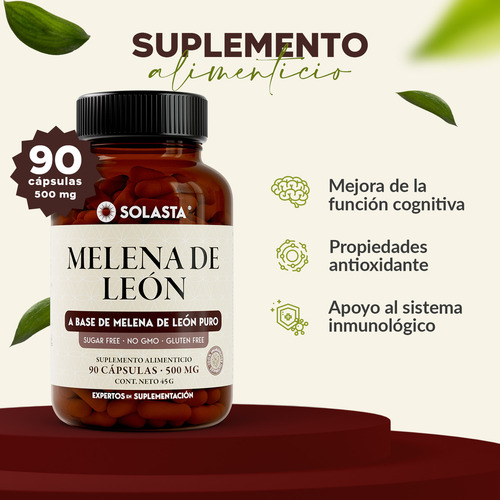 Melena De León De 90 Cápsulas | Solasta® Sabor Sin Sabor