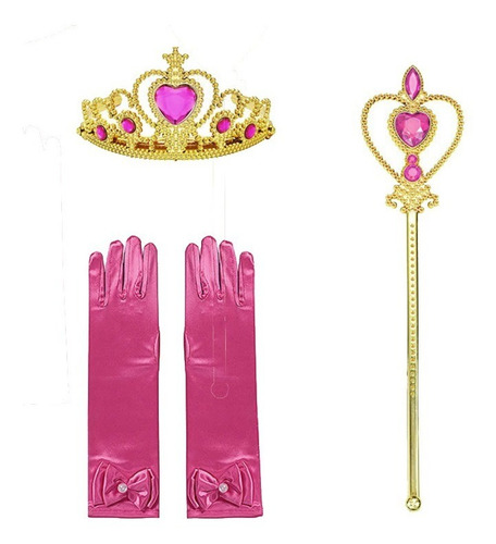 Imagem 5 de 9 de Fantasia Princesa Jasmine Pink Aladin Coroa Varinha Luvas