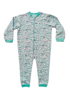 Pijama Macacão Infantil De Moletinho Safari Verde Animais