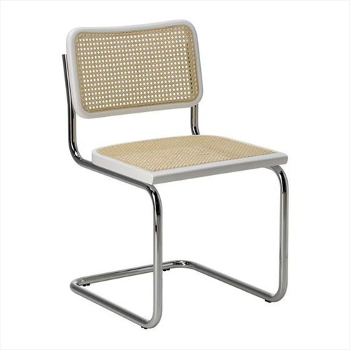 Sillas Cesca De Comedor Cocina Caño Y Madera Rattan X4 Unid Estructura De La Silla Cromo Asiento Blanco