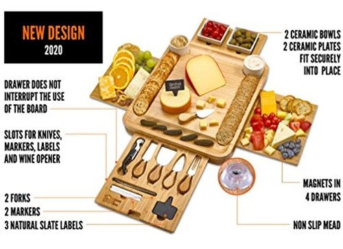 Tablero De Queso De Bambú Con Cubertería Servidor De Carne C