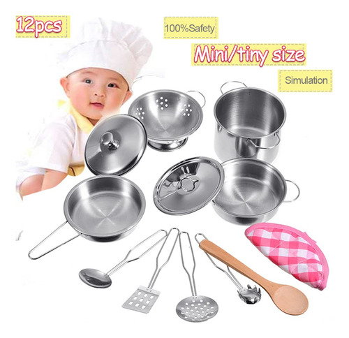 Set De Ollas Y Sartenes Infantiles Acero Inoxidable, Juguete