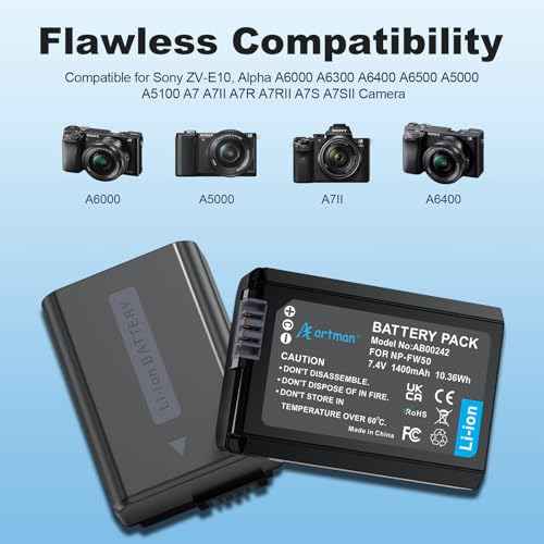 Artman Cargador Lcd Box+ Np-fw50 Batería*2 Para Sony A7ii