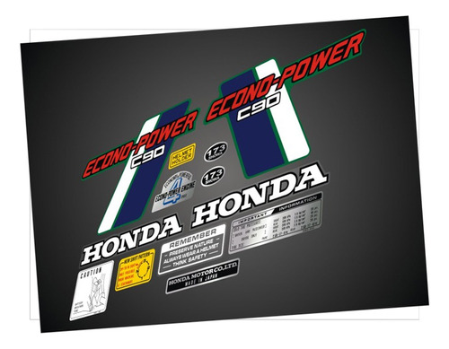 Calcos Honda Econo Power / 92 - 93 /  Kit Completo / Verde